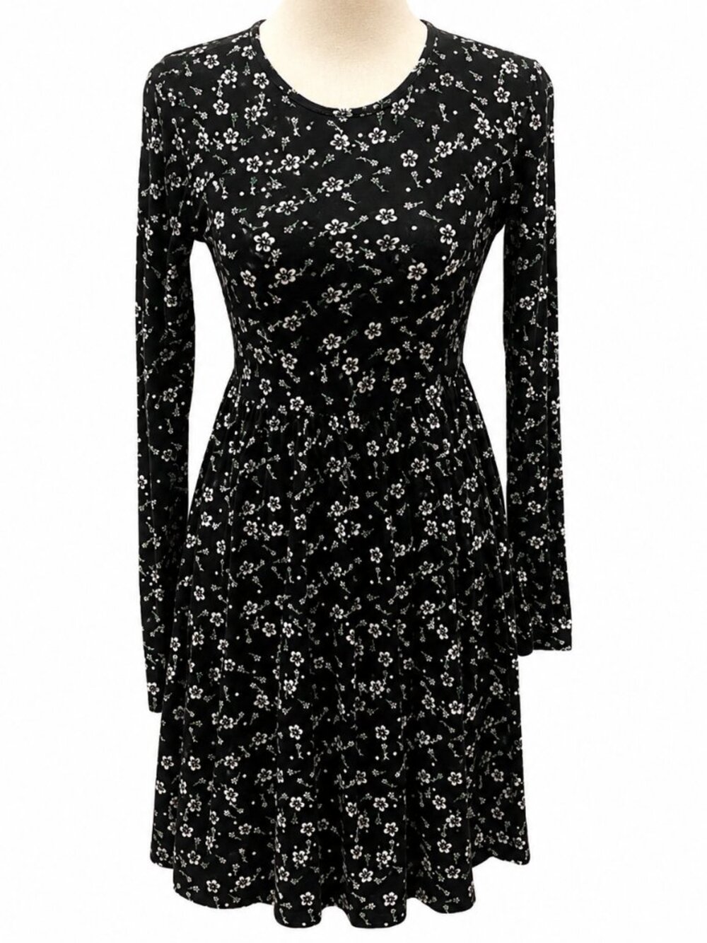 Rue21 XS Black White Floral Long Sleeve Fit & Flare Mini Dress